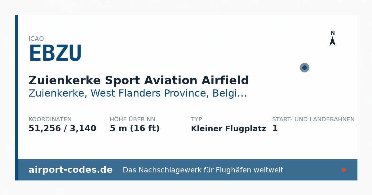 Generierte Übersichtsgrafik zum Flughafen Zuienkerke Sport Aviation Airfield mit Codes, Koordinaten und Bahnenskizze