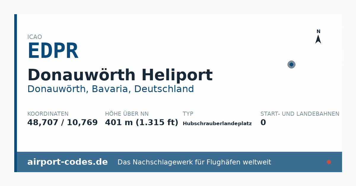 Generierte Übersichtsgrafik zum Flughafen Donauwörth Heliport mit Codes, Koordinaten und Bahnenskizze