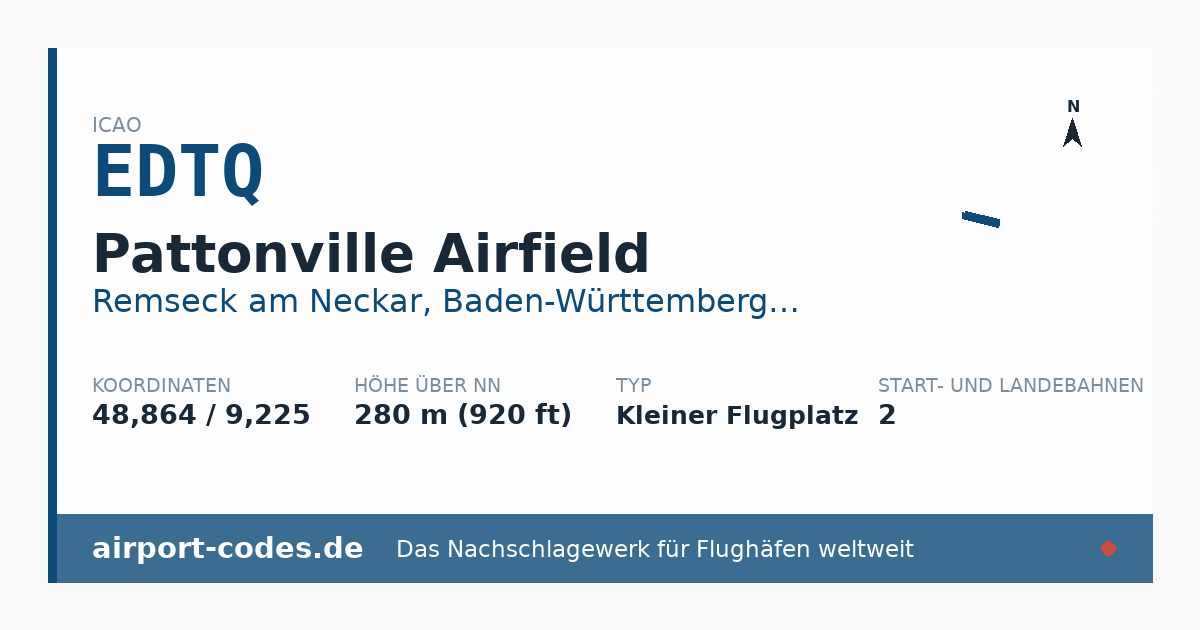 Generierte Übersichtsgrafik zum Flughafen Pattonville Airfield mit Codes, Koordinaten und Bahnenskizze