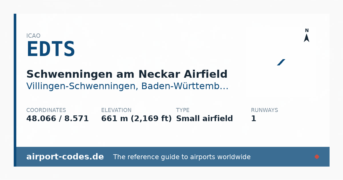 Generated summary graphic for Schwenningen am Neckar Airfield showing codes, coordinates and a runway sketch