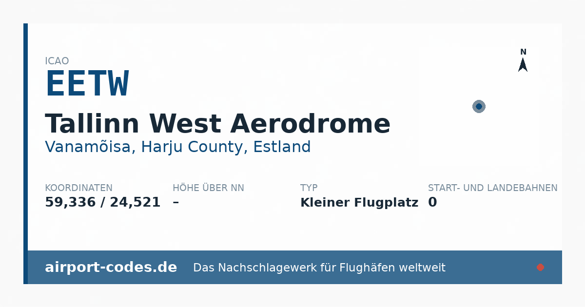 Generierte Übersichtsgrafik zum Flughafen Tallinn West Aerodrome mit Codes, Koordinaten und Bahnenskizze