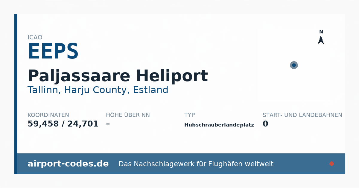Generierte Übersichtsgrafik zum Flughafen Paljassaare Heliport mit Codes, Koordinaten und Bahnenskizze