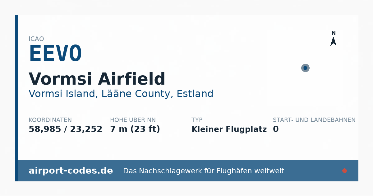 Generierte Übersichtsgrafik zum Flughafen Vormsi Airfield mit Codes, Koordinaten und Bahnenskizze
