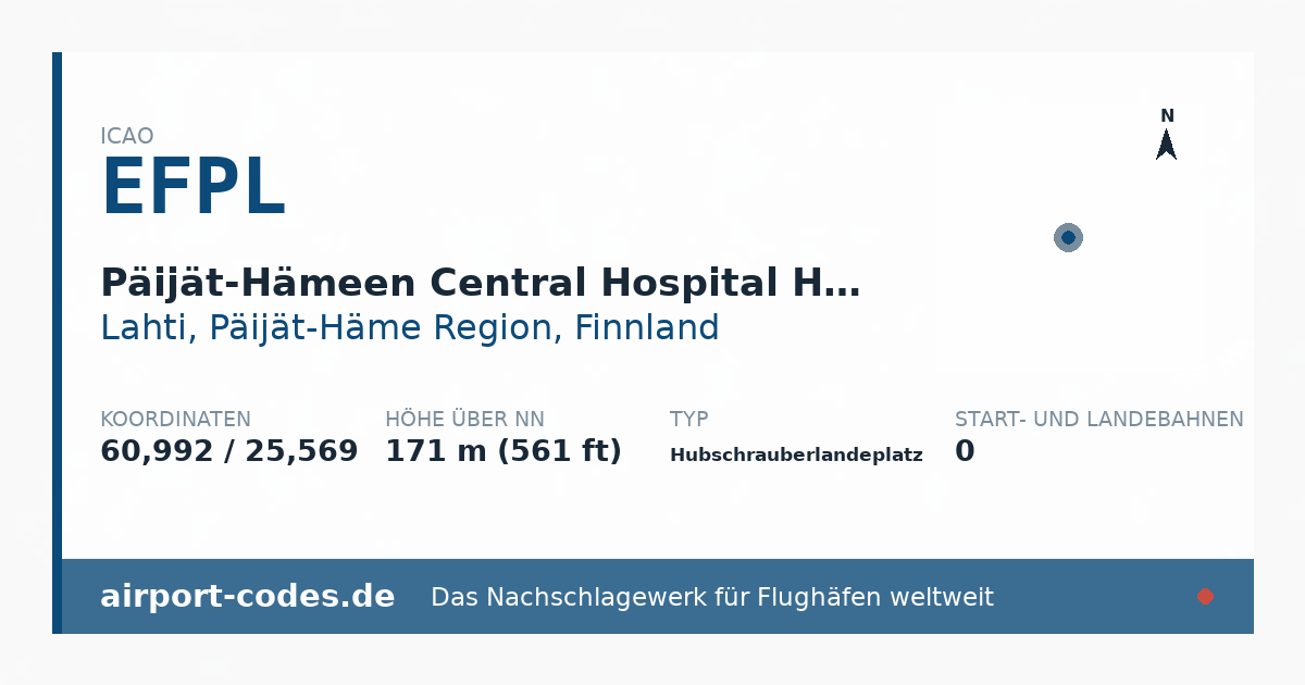 Generierte Übersichtsgrafik zum Flughafen Päijät-Hämeen Central Hospital Heliport mit Codes, Koordinaten und Bahnenskizze