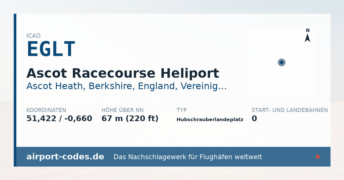 Generierte Übersichtsgrafik zum Flughafen Ascot Racecourse Heliport mit Codes, Koordinaten und Bahnenskizze