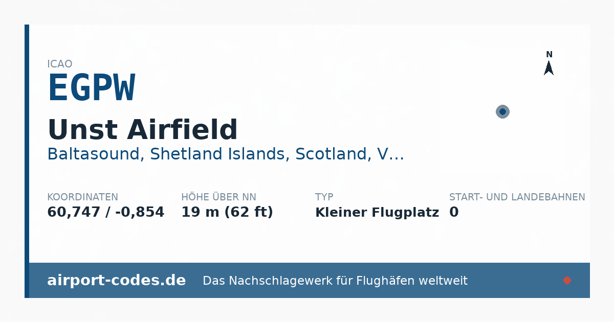 Generierte Übersichtsgrafik zum Flughafen Unst Airfield mit Codes, Koordinaten und Bahnenskizze