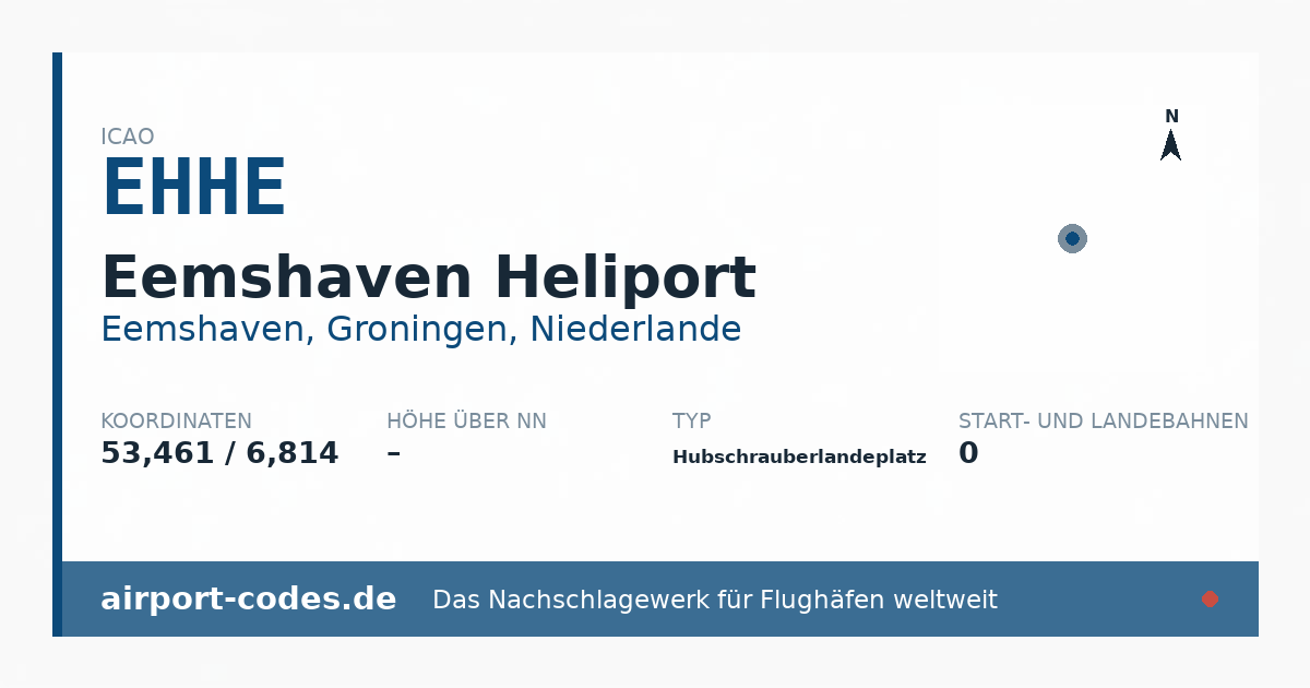 Generierte Übersichtsgrafik zum Flughafen Eemshaven Heliport mit Codes, Koordinaten und Bahnenskizze