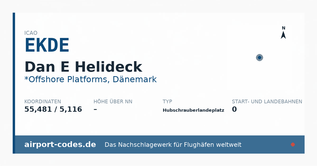 Generierte Übersichtsgrafik zum Flughafen Dan E Helideck mit Codes, Koordinaten und Bahnenskizze