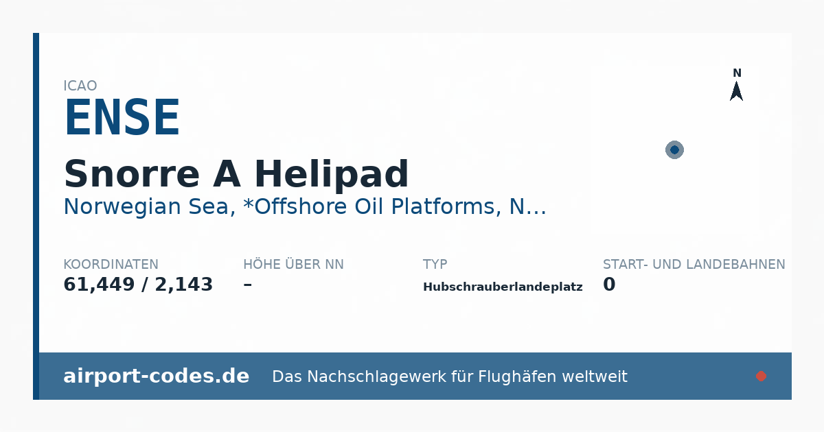 Generierte Übersichtsgrafik zum Flughafen Snorre A Helipad mit Codes, Koordinaten und Bahnenskizze