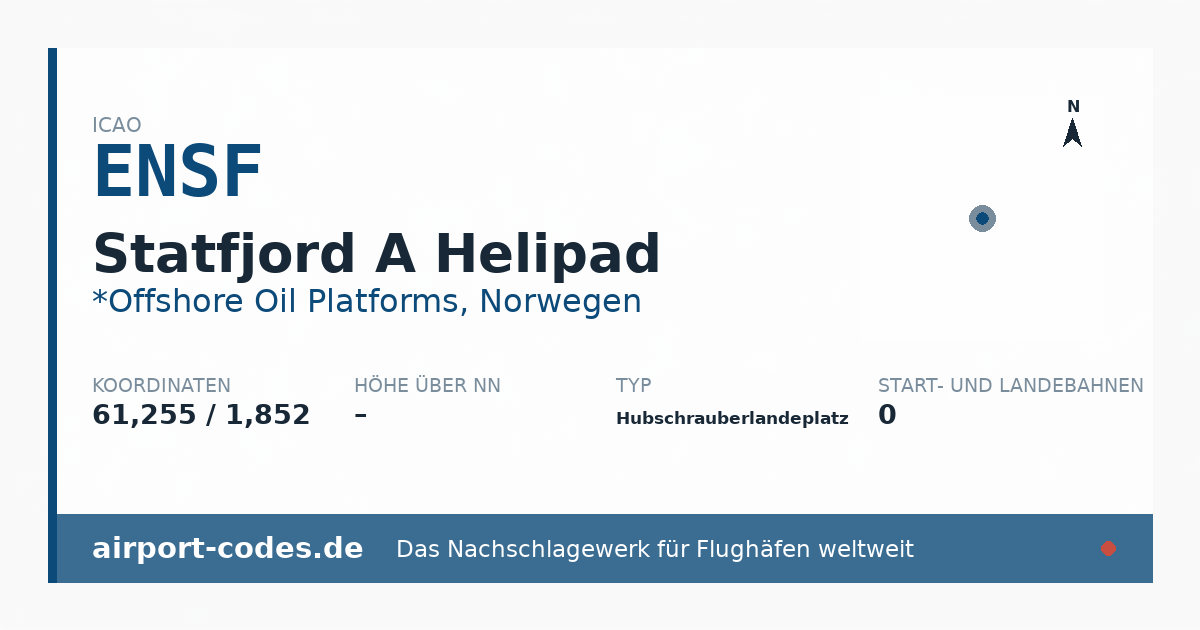 Generierte Übersichtsgrafik zum Flughafen Statfjord A Helipad mit Codes, Koordinaten und Bahnenskizze