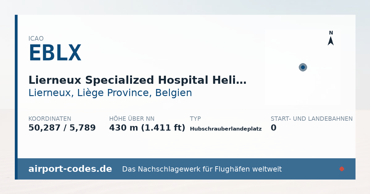 Generierte Übersichtsgrafik zum Flughafen Lierneux Specialized Hospital Heliport mit Codes, Koordinaten und Bahnenskizze