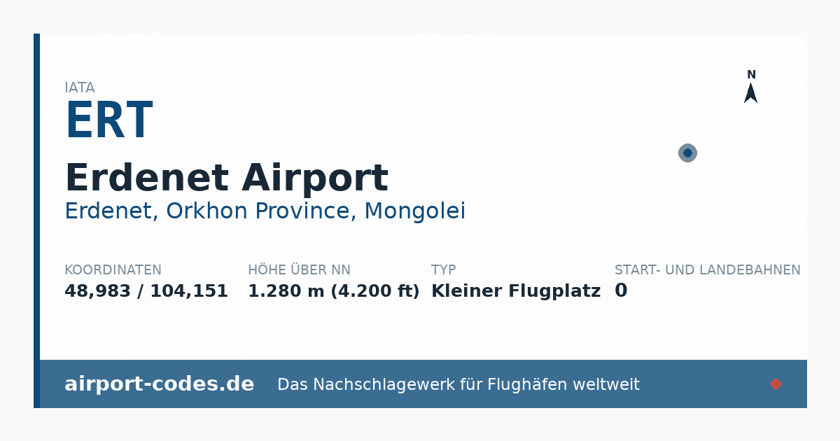 Generierte Übersichtsgrafik zum Flughafen Erdenet Airport mit Codes, Koordinaten und Bahnenskizze