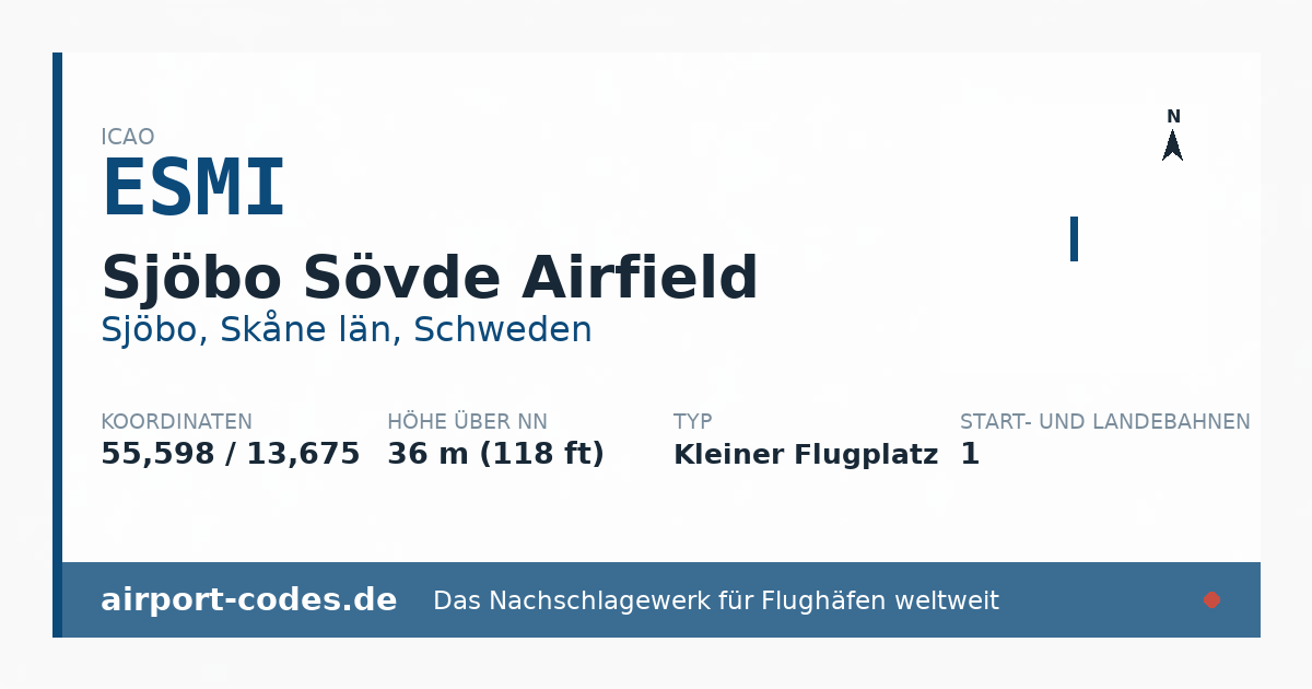 Generierte Übersichtsgrafik zum Flughafen Sjöbo Sövde Airfield mit Codes, Koordinaten und Bahnenskizze