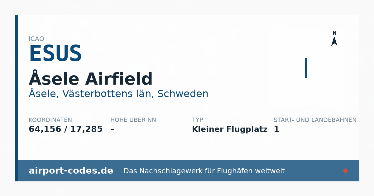 Generierte Übersichtsgrafik zum Flughafen Åsele Airfield mit Codes, Koordinaten und Bahnenskizze