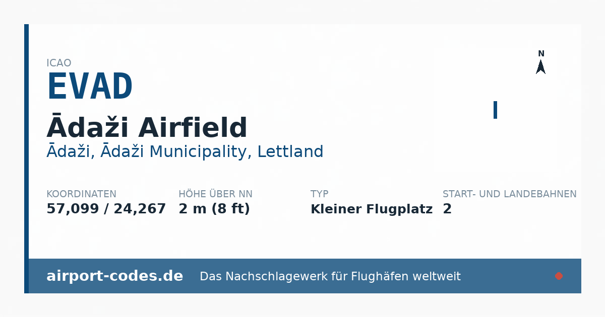 Generierte Übersichtsgrafik zum Flughafen Ādaži Airfield mit Codes, Koordinaten und Bahnenskizze