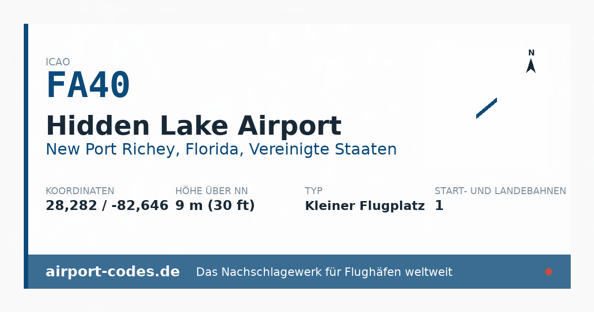 Generierte Übersichtsgrafik zum Flughafen Hidden Lake Airport mit Codes, Koordinaten und Bahnenskizze