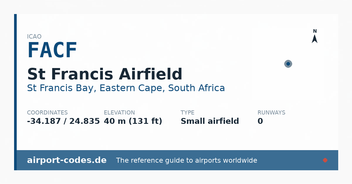 Generated summary graphic for St Francis Airfield showing codes, coordinates and a runway sketch