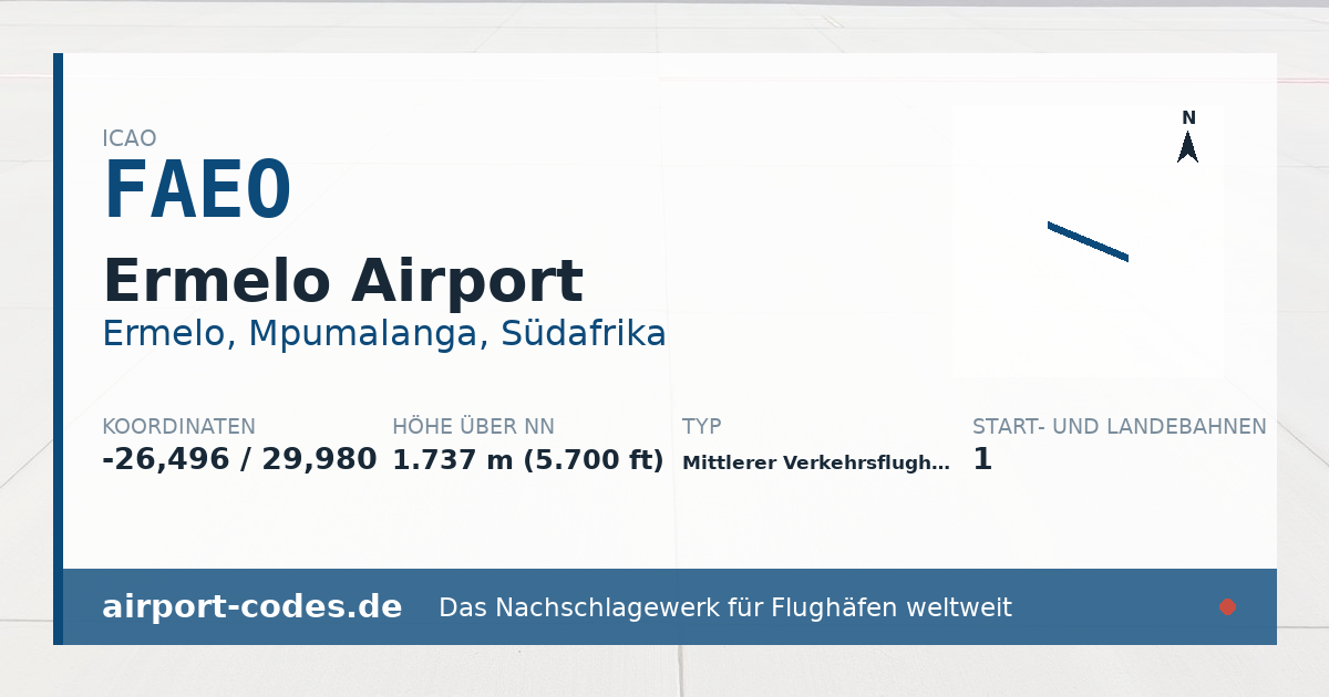 Generierte Übersichtsgrafik zum Flughafen Ermelo Airport mit Codes, Koordinaten und Bahnenskizze