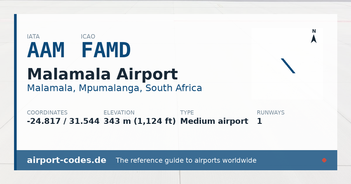 Generated summary graphic for Malamala Airport showing codes, coordinates and a runway sketch