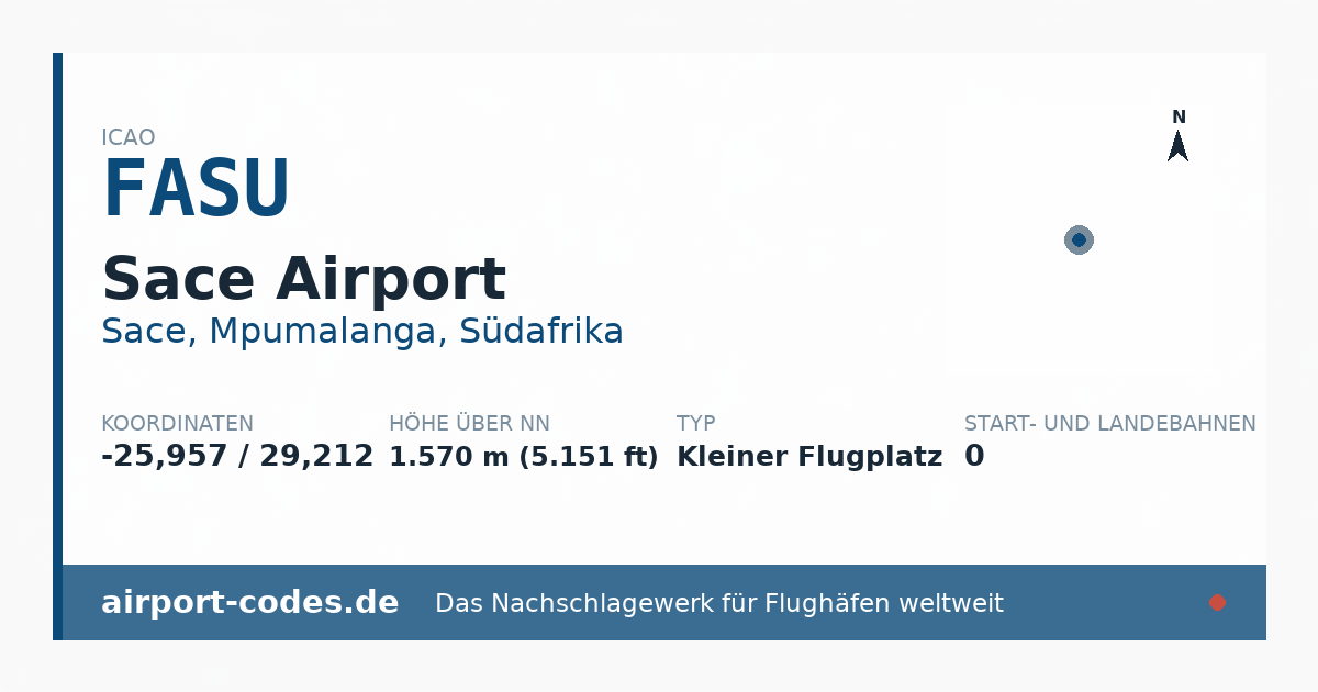 Generierte Übersichtsgrafik zum Flughafen Sace Airport mit Codes, Koordinaten und Bahnenskizze