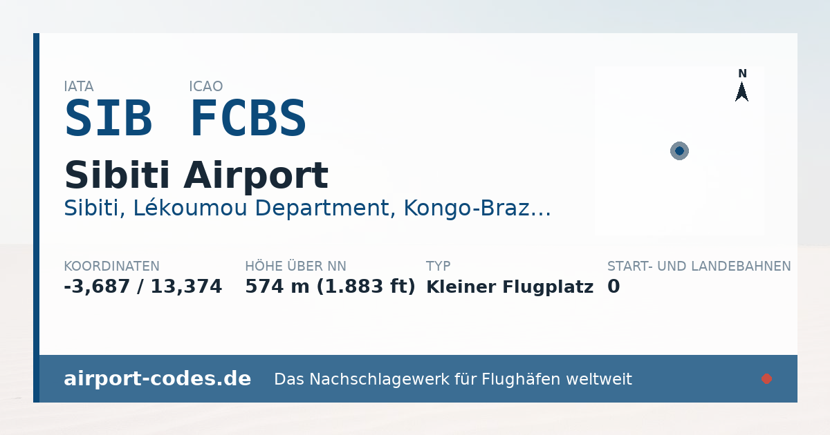 Generierte Übersichtsgrafik zum Flughafen Sibiti Airport mit Codes, Koordinaten und Bahnenskizze