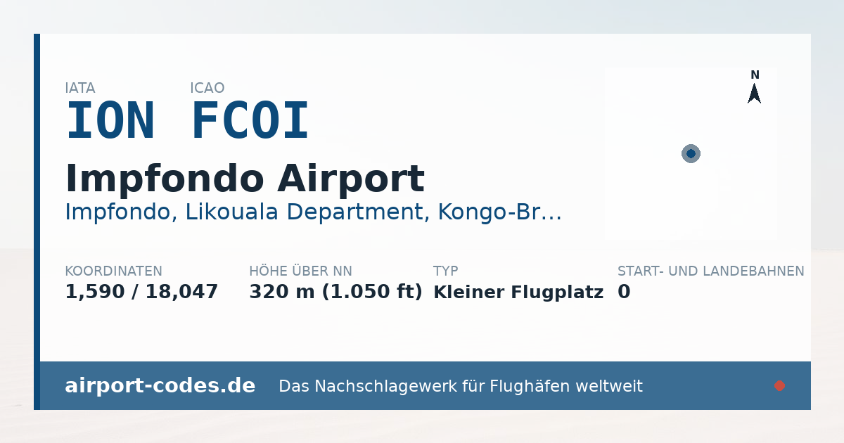 Generierte Übersichtsgrafik zum Flughafen Impfondo Airport mit Codes, Koordinaten und Bahnenskizze
