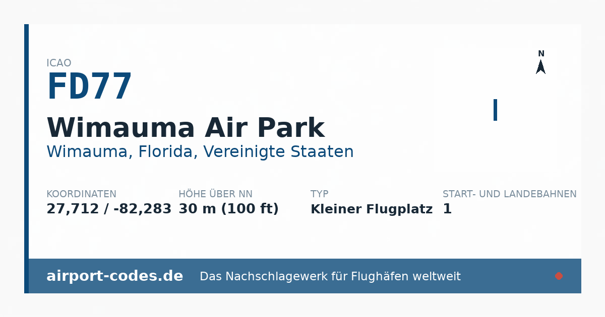 Generierte Übersichtsgrafik zum Flughafen Wimauma Air Park mit Codes, Koordinaten und Bahnenskizze