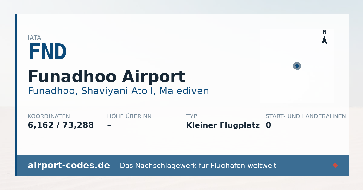 Generierte Übersichtsgrafik zum Flughafen Funadhoo Airport mit Codes, Koordinaten und Bahnenskizze