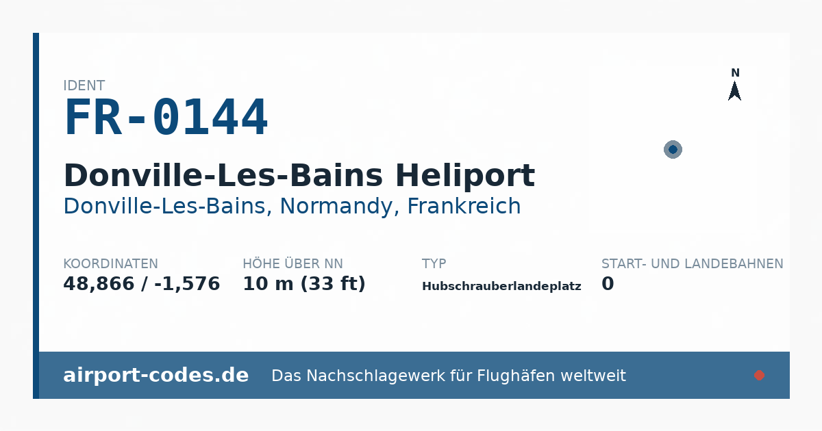 Generierte Übersichtsgrafik zum Flughafen Donville-Les-Bains Heliport mit Codes, Koordinaten und Bahnenskizze