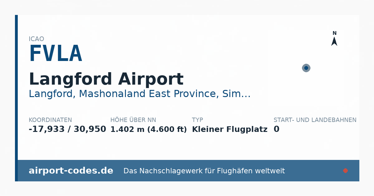 Generierte Übersichtsgrafik zum Flughafen Langford Airport mit Codes, Koordinaten und Bahnenskizze