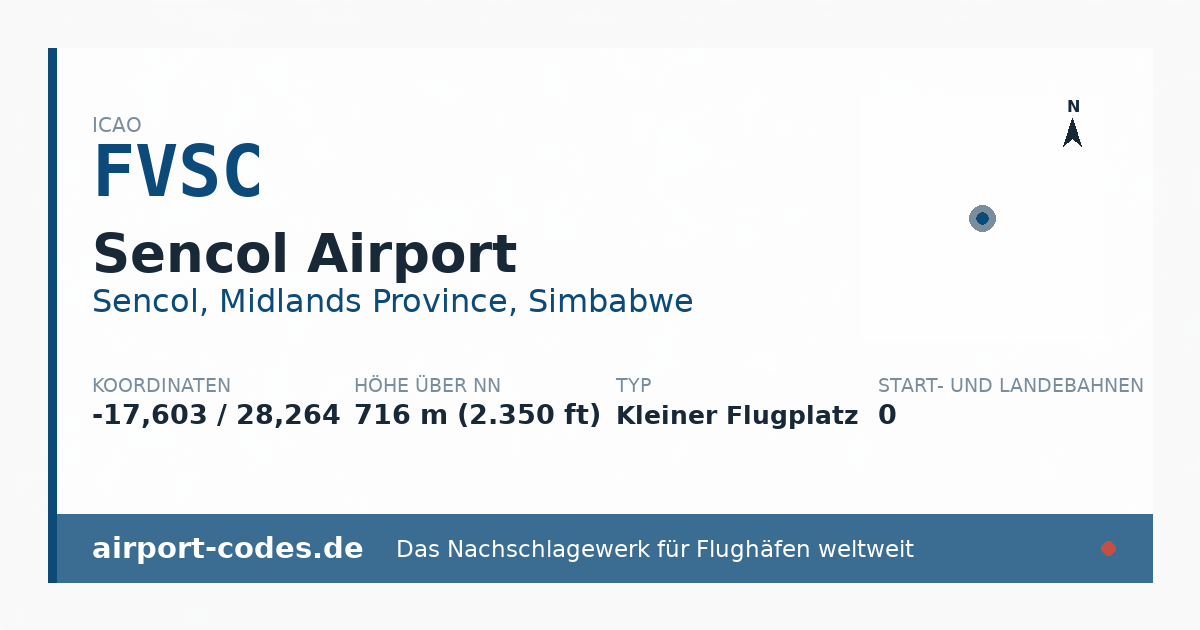 Generierte Übersichtsgrafik zum Flughafen Sencol Airport mit Codes, Koordinaten und Bahnenskizze