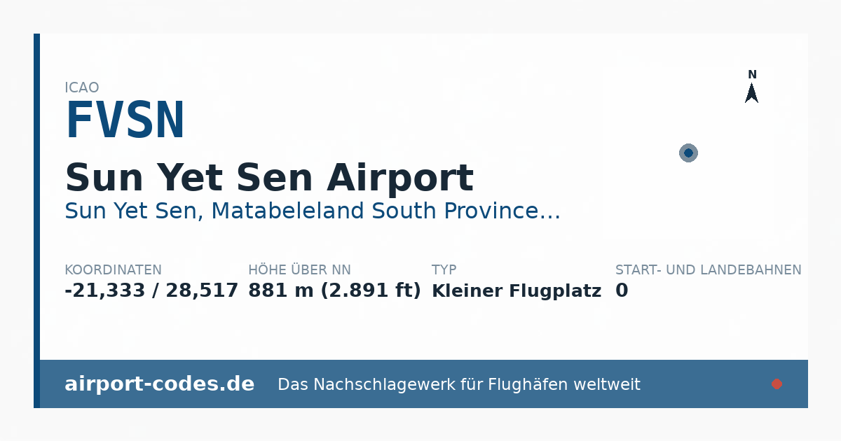 Generierte Übersichtsgrafik zum Flughafen Sun Yet Sen Airport mit Codes, Koordinaten und Bahnenskizze