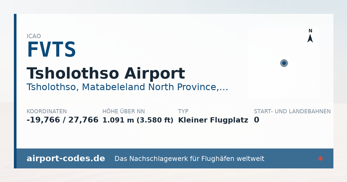 Generierte Übersichtsgrafik zum Flughafen Tsholothso Airport mit Codes, Koordinaten und Bahnenskizze
