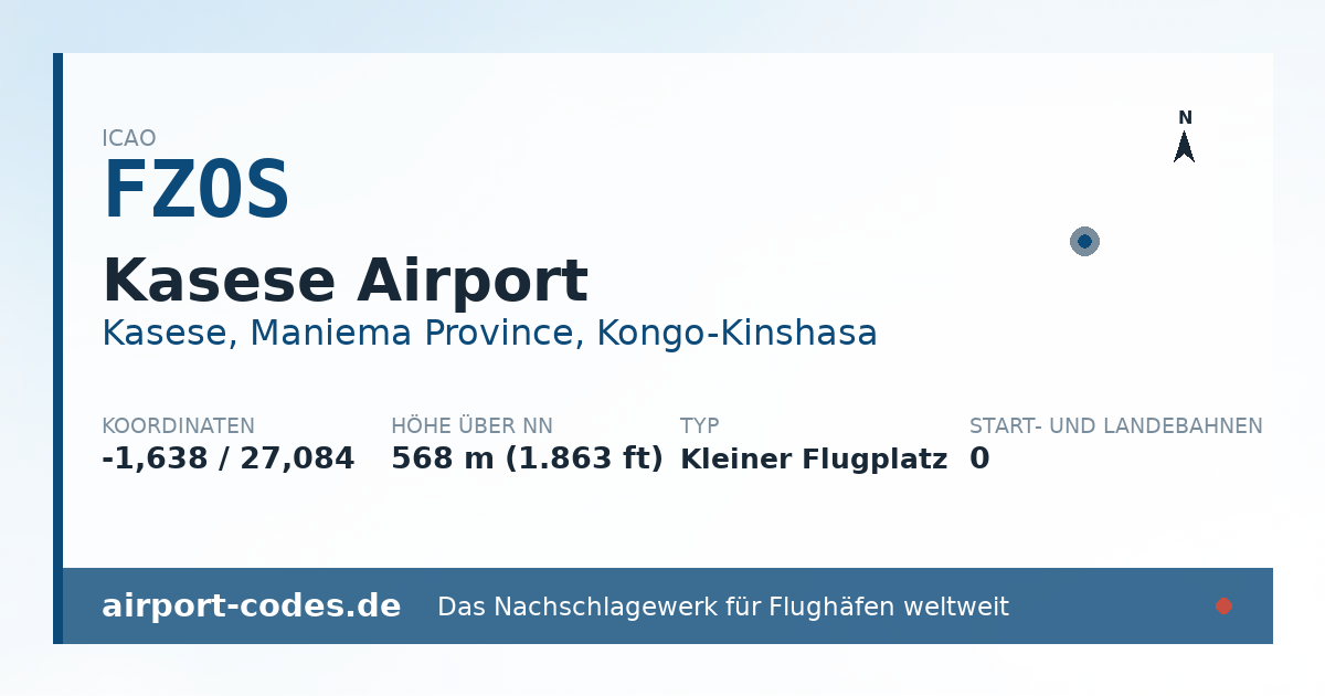 Generierte Übersichtsgrafik zum Flughafen Kasese Airport mit Codes, Koordinaten und Bahnenskizze