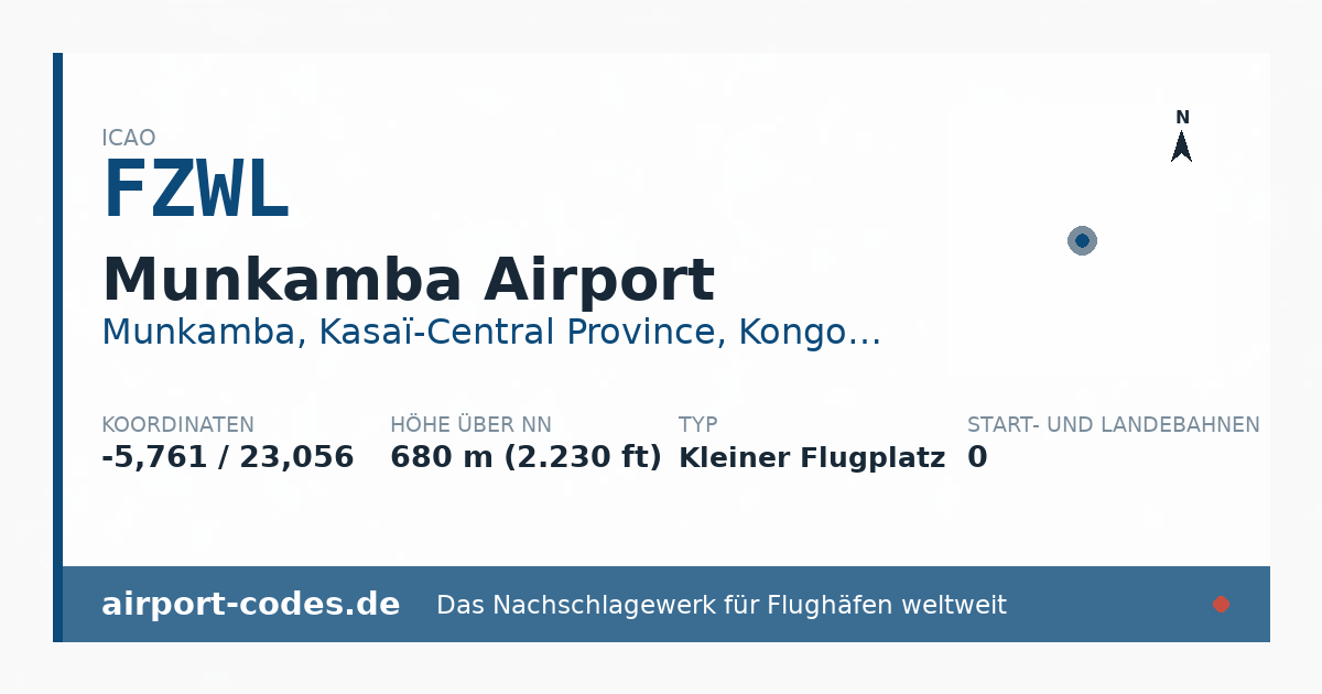 Generierte Übersichtsgrafik zum Flughafen Munkamba Airport mit Codes, Koordinaten und Bahnenskizze