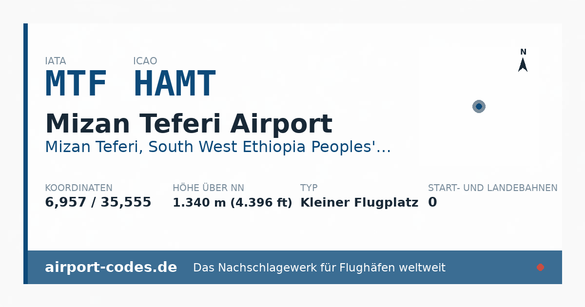 Generierte Übersichtsgrafik zum Flughafen Mizan Teferi Airport mit Codes, Koordinaten und Bahnenskizze
