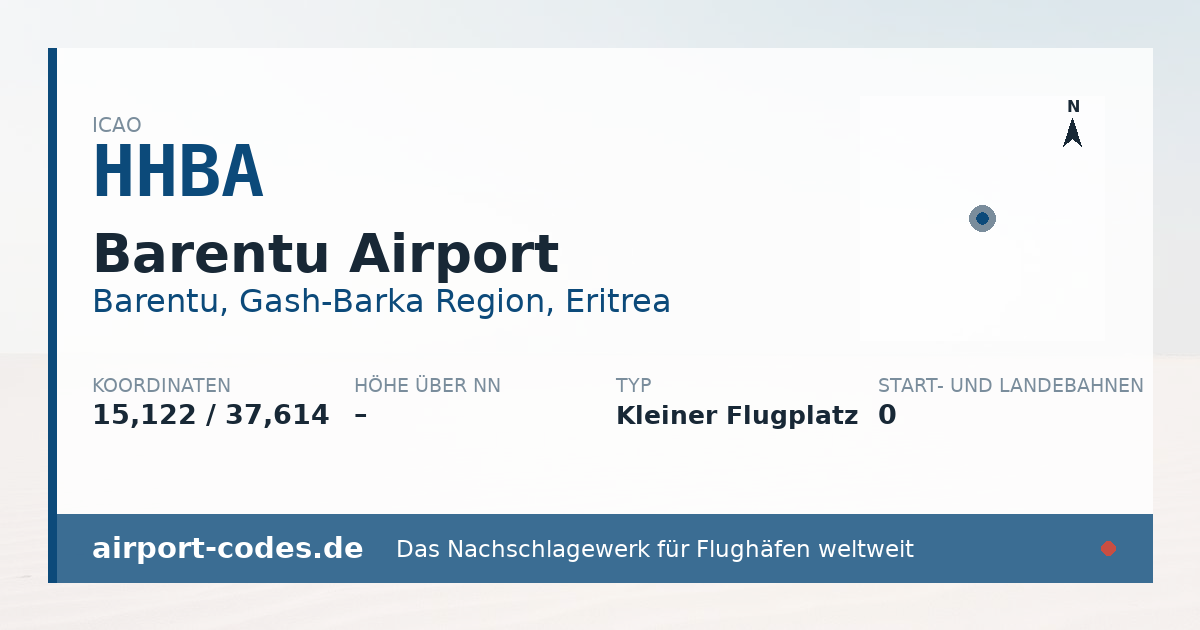 Generierte Übersichtsgrafik zum Flughafen Barentu Airport mit Codes, Koordinaten und Bahnenskizze