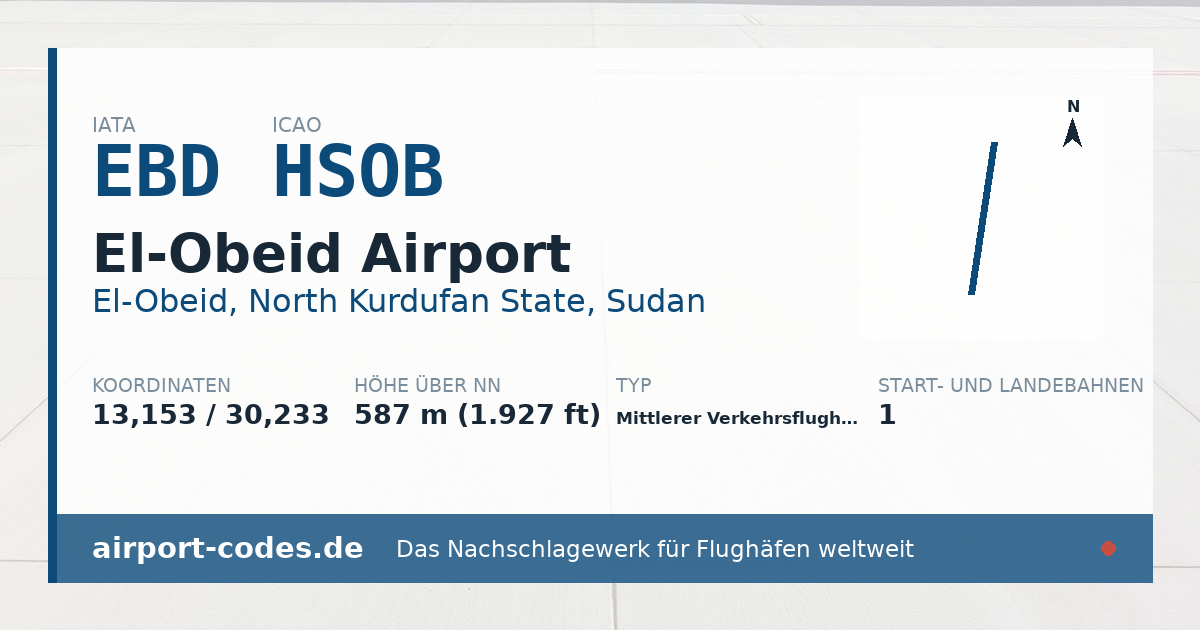 Generierte Übersichtsgrafik zum Flughafen El-Obeid Airport mit Codes, Koordinaten und Bahnenskizze