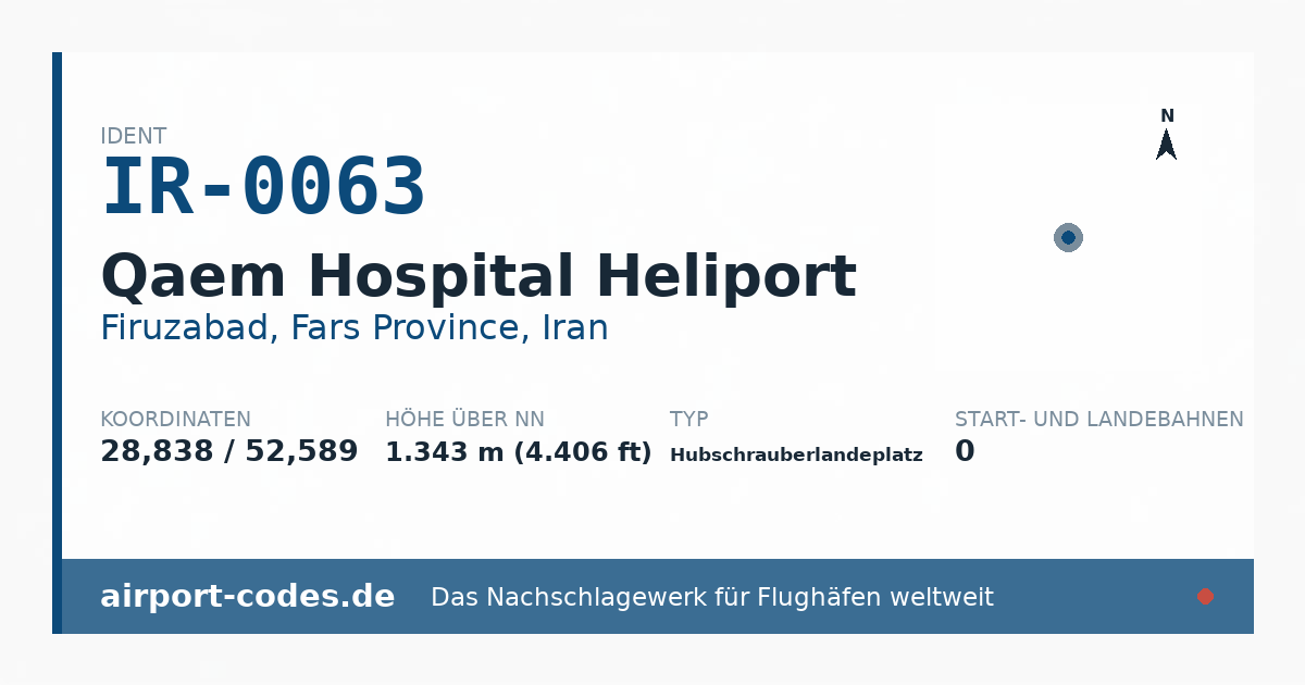 Generierte Übersichtsgrafik zum Flughafen Qaem Hospital Heliport mit Codes, Koordinaten und Bahnenskizze