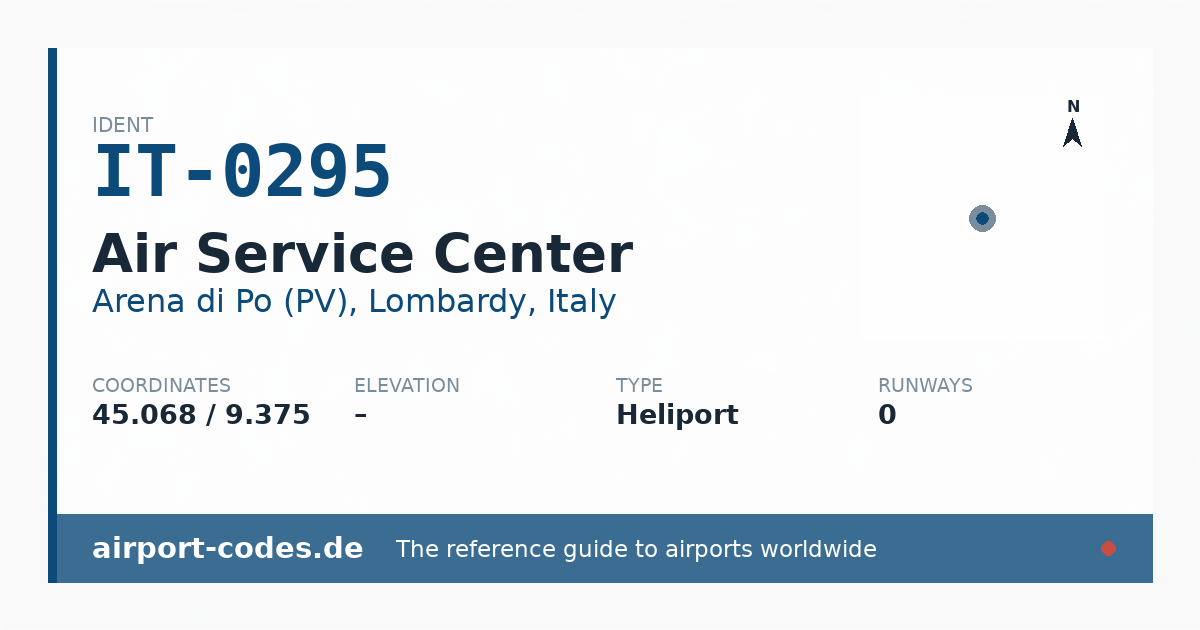 Generated summary graphic for Air Service Center showing codes, coordinates and a runway sketch
