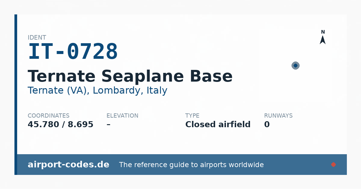 Generated summary graphic for Ternate Seaplane Base showing codes, coordinates and a runway sketch