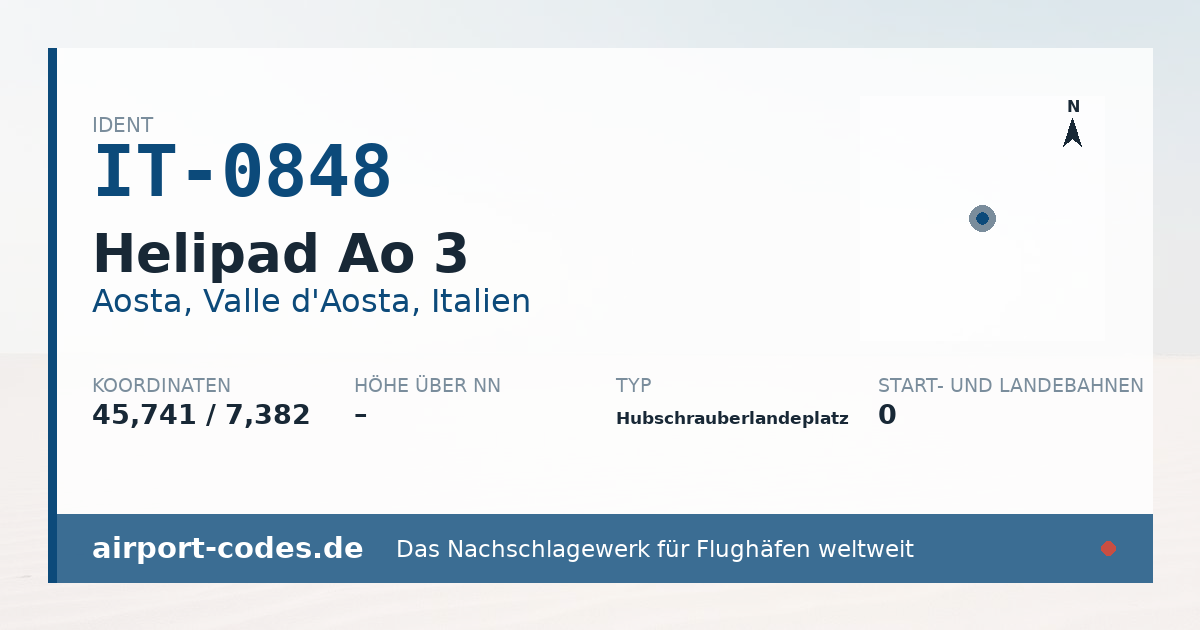 Generierte Übersichtsgrafik zum Flughafen Helipad Ao 3 mit Codes, Koordinaten und Bahnenskizze