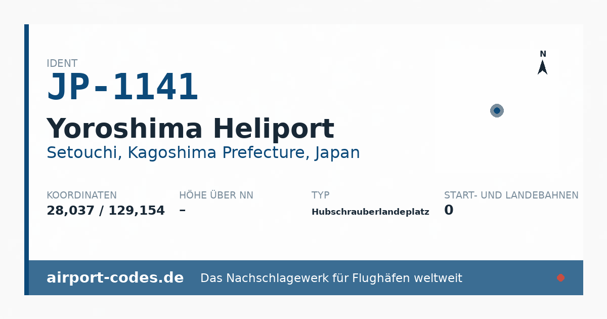 Generierte Übersichtsgrafik zum Flughafen Yoroshima Heliport mit Codes, Koordinaten und Bahnenskizze