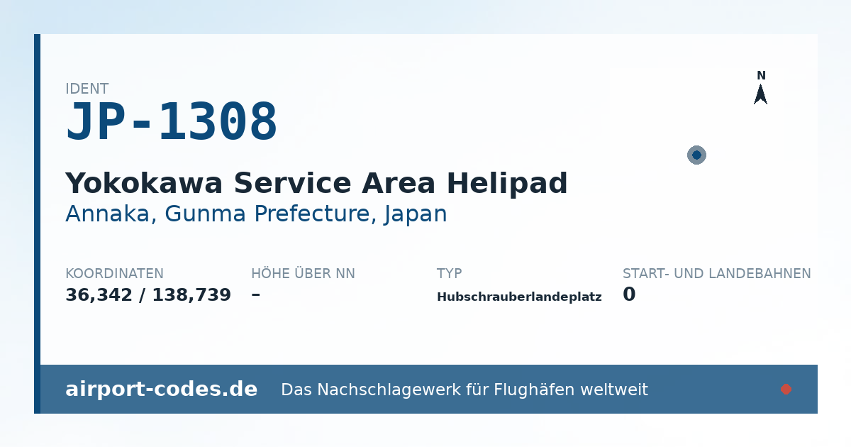 Generierte Übersichtsgrafik zum Flughafen Yokokawa Service Area Helipad mit Codes, Koordinaten und Bahnenskizze