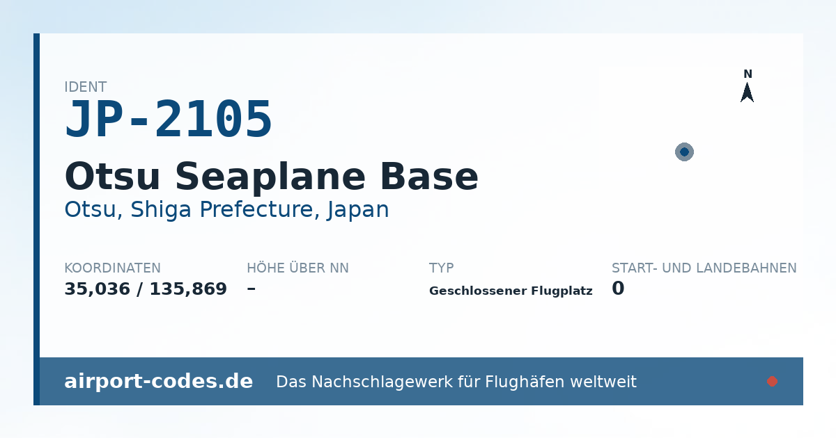 Generierte Übersichtsgrafik zum Flughafen Otsu Seaplane Base mit Codes, Koordinaten und Bahnenskizze