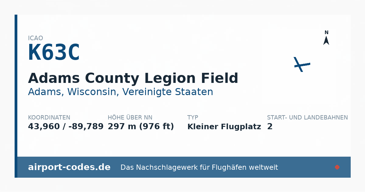 Generierte Übersichtsgrafik zum Flughafen Adams County Legion Field mit Codes, Koordinaten und Bahnenskizze