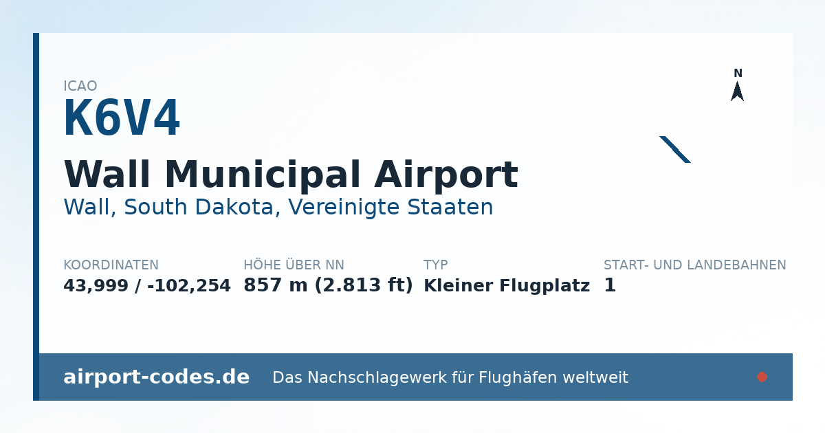 Generierte Übersichtsgrafik zum Flughafen Wall Municipal Airport mit Codes, Koordinaten und Bahnenskizze