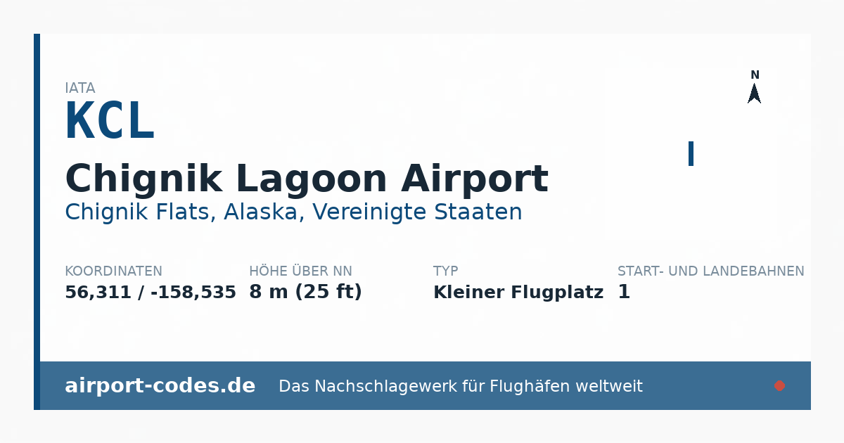 Generierte Übersichtsgrafik zum Flughafen Chignik Lagoon Airport mit Codes, Koordinaten und Bahnenskizze
