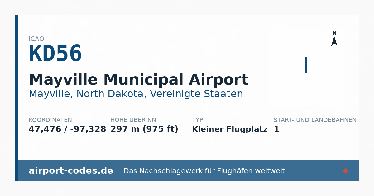 Generierte Übersichtsgrafik zum Flughafen Mayville Municipal Airport mit Codes, Koordinaten und Bahnenskizze