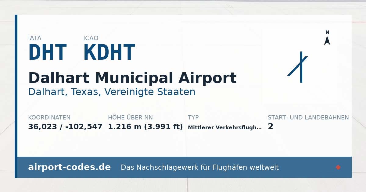 Generierte Übersichtsgrafik zum Flughafen Dalhart Municipal Airport mit Codes, Koordinaten und Bahnenskizze